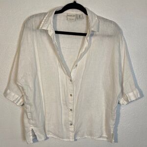 Rachel Zoe linen button front boxy collared shirt